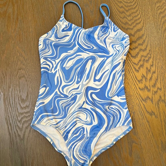 Kanu Surf Girls Blue Swirl Gigi One Piece Swimsuit Size 12 Kids NWT - Picture 1 of 3